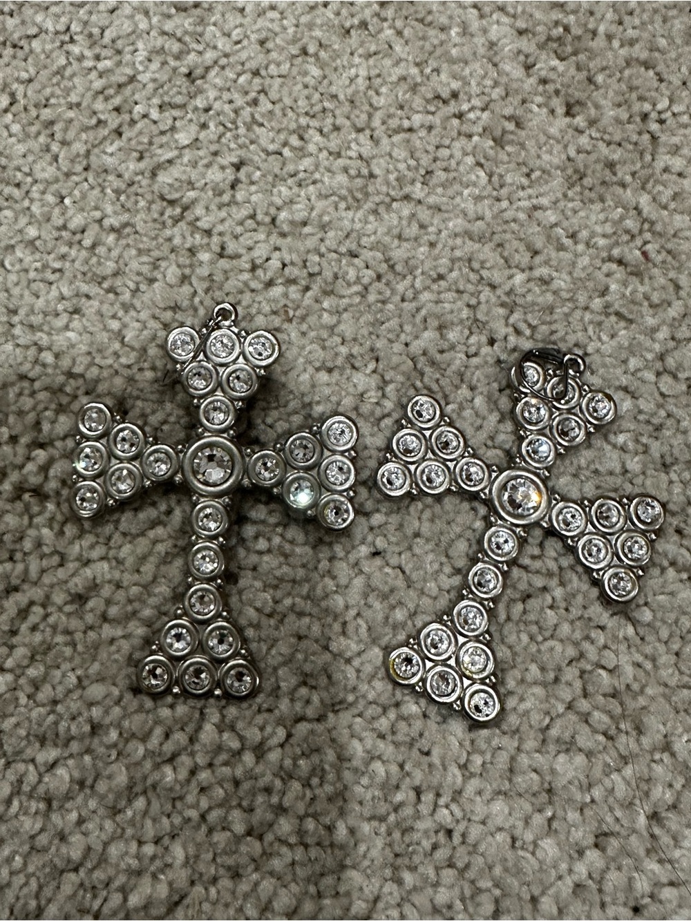 Rhinestone Cross Drop Earrings in Silver Tone